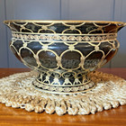 Asian Footed Orchid Bowl     Hand-painted Black Gold Inlay Xl Bulb Pot     12x7   