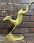 Vintage 12    Tall Brass Leaping Deer Mid-century Sculpture