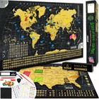 Scratch Off World Map   Usa Map - 17x24  Travel Posters With 196 Flags  Gold Foi