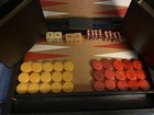 Vintage Mcm Bakelite Backgammon Set Swirl Red   Butterscotch Complete