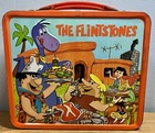 1962 Aladdin The Flintstones Metal Lunchbox   Thermos - Partial Aladdin Sticker