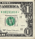 2017  1 One Dollar Star Note Serial   K08151010  3 2m Run - Triple  000 111 