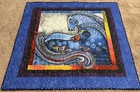 Handmade Art Quilt wall Hanging blue Horses   27  X 25 