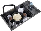 Hidden Bar cafe rv kitchen Sink Wfoldable Faucet  glass Rinser Set Black 23 Inch