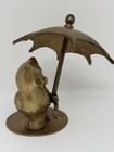 Vintage Solid Brass Owl Figurine Holding A Umbrella That Spins  Euc