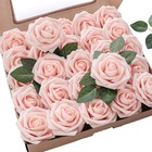 Artificial Flowers 25pcs Real Looking Blush Foam Fake Roses With Stems For Di   