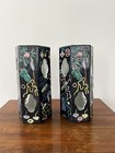 Pair Chinese Porcelain Famille Noire Hat Stand Vases Asian Export Chinoiserie