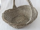 Vintage Primitive Wicker Basket W  Braided Handle Distressed White 14  X10 
