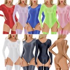 Women s Oil Glossy Bodysuit Long Sleeve Yoga Rompers Swimwear One-piece Leotard
