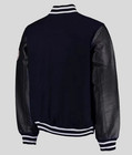 Ny Yank-ees Black Wool And Leather Sleeves Varsity Bomber Jacket For Men