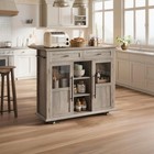 Rolling Kitchen Island With Drop Leaf  2 Glass Cabinets  3 Shelves   2 Drawers