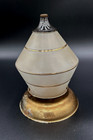 Vintage Frost W  Gold Stripes Glass   Metal Flush Ceiling Light Fixture 1960 s