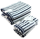 New Tommy Hilfiger Textured Stripe 4 Pc White blue Stripe Cotton Bath Towel Set