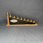 Wood   Brass Hanukkah Menorah Candle Holder  Hebrew  jerusalem  Design