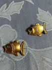 Vintage Figural Fish Brooch Pin Gold Tone Green Enamel Rhinestone Eye Set Of 2