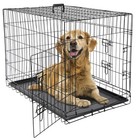 Folding Metal Pet Cage 36  Dog Crate Kennel 2 Door With Tray Pan Black