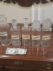 6  Vintage  1905  Clear Apothecary Bottles With Labels  10  - 8  Tall 