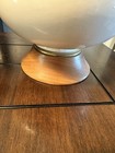 Pair Of Mid Century Modern Ceramic   Teak Wood Table Lamps White Danish Vintage