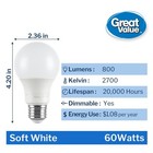 Great Value A19 Led Light Bulb 9w 800 Lumens 2700k 36-pack
