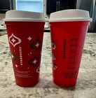 New Starbucks Red Holiday Reusable To-go Coffee Cups W  White Lids Set Of 2