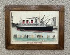 Antique Cunard Rms Queen Mary Ocean Liner Ship Launch Folk Art Pair Of Paintings