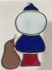 Vintage Lead Stained Glass Sun Catcher Child In Blue Hooded Parka With Seal 5    