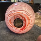 Red   White Swirl Art Glass Decorative Ball Sphere Glossy Finish 4 In  