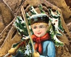 Child W  Xmas Tree On Snow Victorian Die Cut Scrap - L3