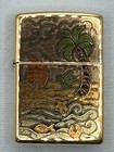 Beach Design 46140 Palm Tree Ocean High Polish Brass Zippo Lighter New