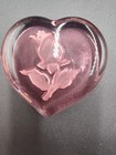Pink Heart With Frosted Rose Glass Paperweight 3 1 4    M33