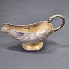 Vintage Japanese Gold Wash Gravy Boat Ornate Etched  Silver Plate 