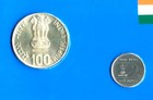 2007 Rs  100  silver     Rs  2 Indian Air Force Platinum Jubilee 2 Coins Unc Set