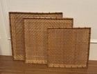 Natural Wicker Rattan Woven Wall Flat Boho Basket Tray Lot Of 3 Vtg Square Decor