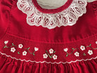 Vintage 12 Months Smocked Baby Girls Red Velvet Embroidered Party Dress
