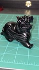 Chinese Feng Shui Pixiu kirin Statues Black Obsidian Stone Hand Carved Signed
