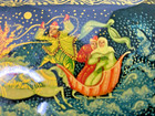 Vintage Russian Lacquer Box Hand Painted 3 Horse Sleigh Artist Signed 7 5x3 5x2 