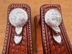 Basket Tooled Western Show Saddle Stirrups W Silver Conchos   Top Quality  