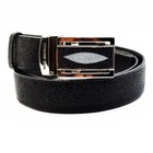 New Black Genuine Ray Leather Skin Men Metal Auto Buckle Belt 1 5x45 Inch 