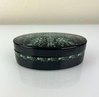 Vintage Green Teal Black Lacquer Oval Trinket Box Floral Pretty Home Decor Vanit
