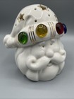 Porcelain Santa Head Candle Warmer With Colorful Jeweled Hat Trim