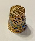 Vtg Goldtone Cloisonne Style Thimble Brass W  Enamel   Floral Designs
