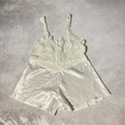 Vntg Victoria   s Secret Gold Label Romper Med Ivory Lace Satin See Through  flaw