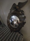 Syroco Wood Round Framed Eagle Wall Mirror Gold Brown Vintage Mid Century