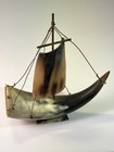 Antique Buffalo Horn Sail Boat Pirate Sailing Ship Handmade Folk Art Orig  8x6 
