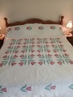 Vintage Hand  Appliqued  Hand Quilted Bucilla Country Tulips Quilt  92  X 96