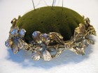 Gresco Hibiscus Design Gold Tone Green Velvet 3 5  Pincushion Pin Cushion 1950 s