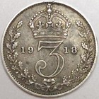 1918 Great Britain Silver Three Pence  lot 4 