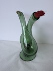 Antique Hand Blown Green Glass Double Spout Oil Vinegar Cruet Gooseneck Pourer