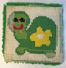 Vintage Latch Hook Rug Turtle Flower Wall Hanging 12  X 12  Retro