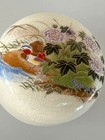 Rare Vintage Ceramic Trinket Box Beautiful Painted Top Outlined In Gold 2 1 4  D